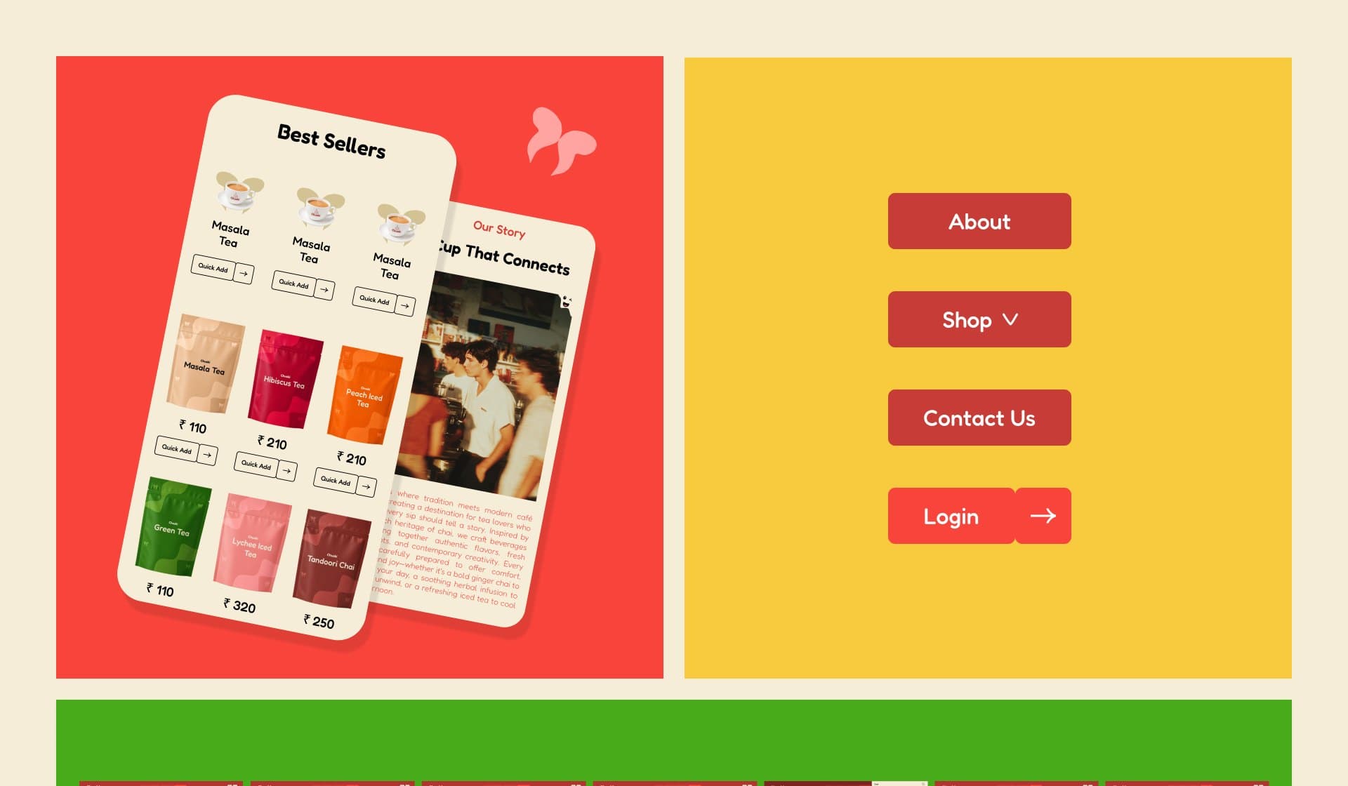 Best Sellers grid with Quick Add buttons, and the navigation menu